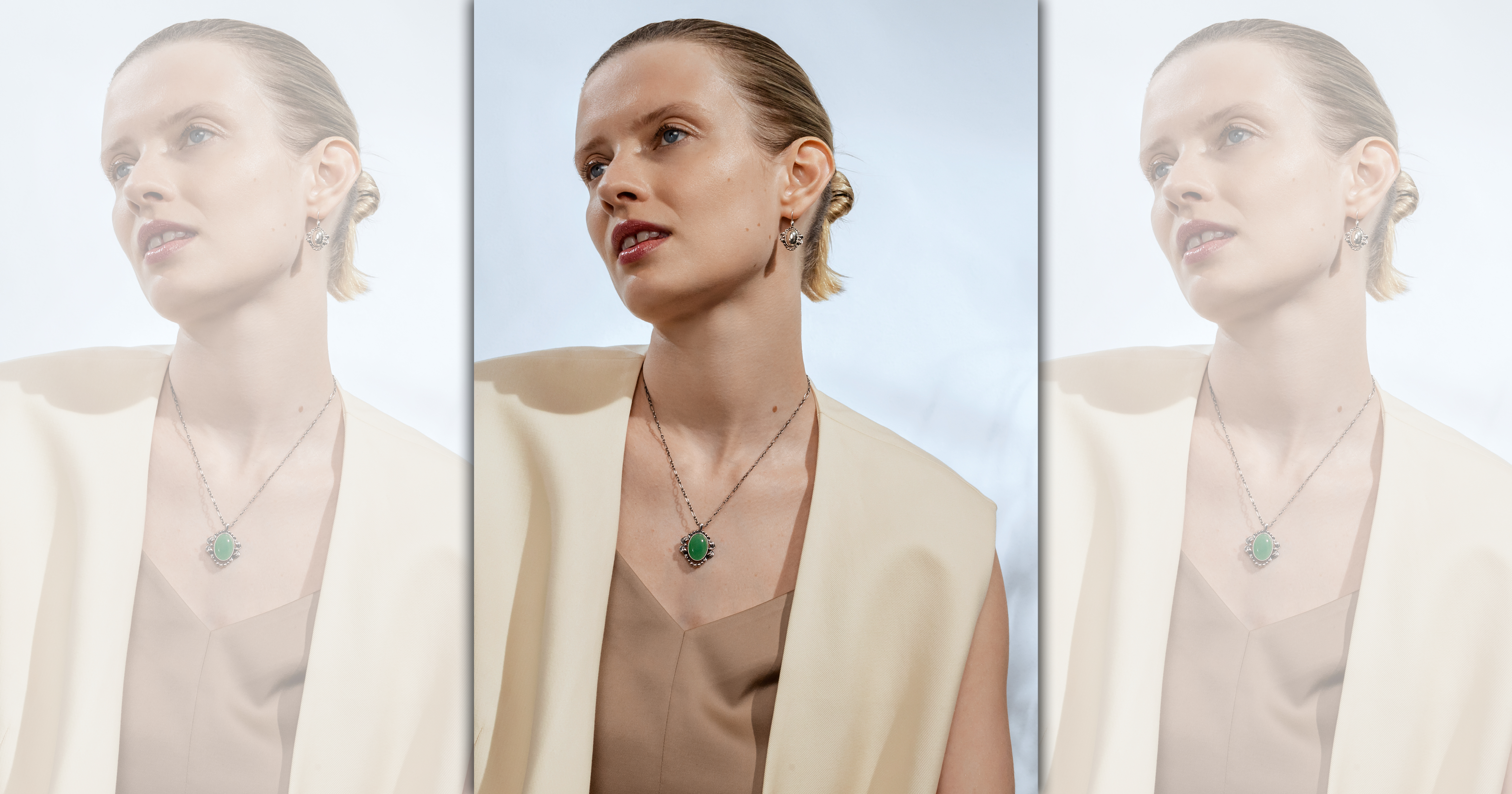 喬治傑生2022 HERITAGE年度紀念珠寶以綠東陵玉為主寶石，充滿正能量。純銀綠東陵玉鍊墜NT$9,700（GEORG JENSEN提供）