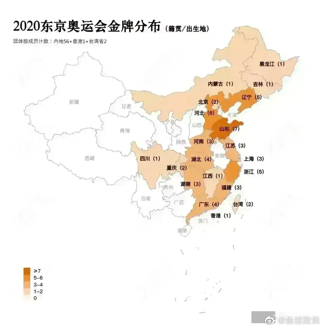 中國網路流傳這張「2020東京奧運會金牌分布圖」，環繞安徽的浙江、江蘇、山東等省均有金牌入帳，只有安徽一片空白，格外醒目。（翻攝微博）
