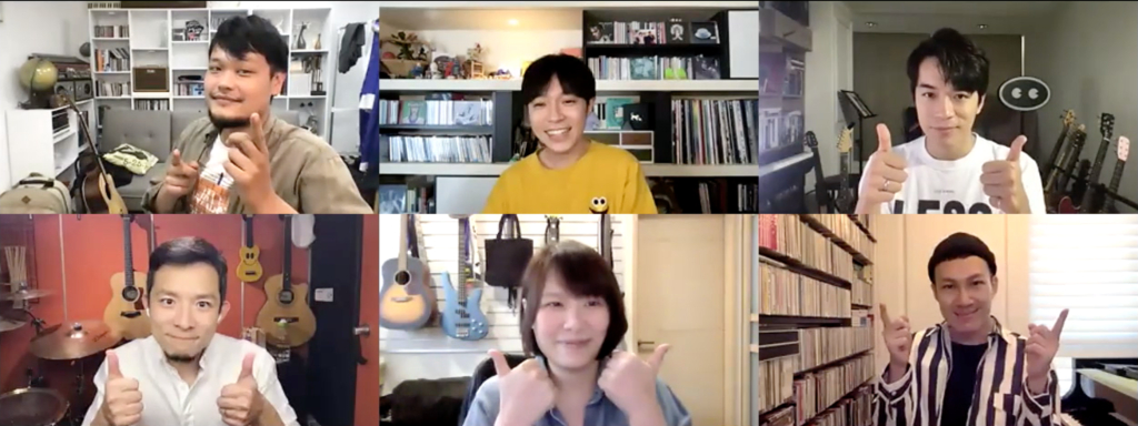 魚丁糸阿福(左上起)、青峰、家凱、小威、馨儀、阿龔暢談《池塘怪談》製作過程。(myVideo提供)