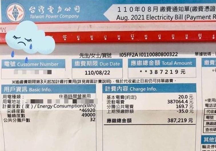 新開的包子店2個月電費竟高達38萬元，讓老闆好崩潰。（翻攝自爆料公社）