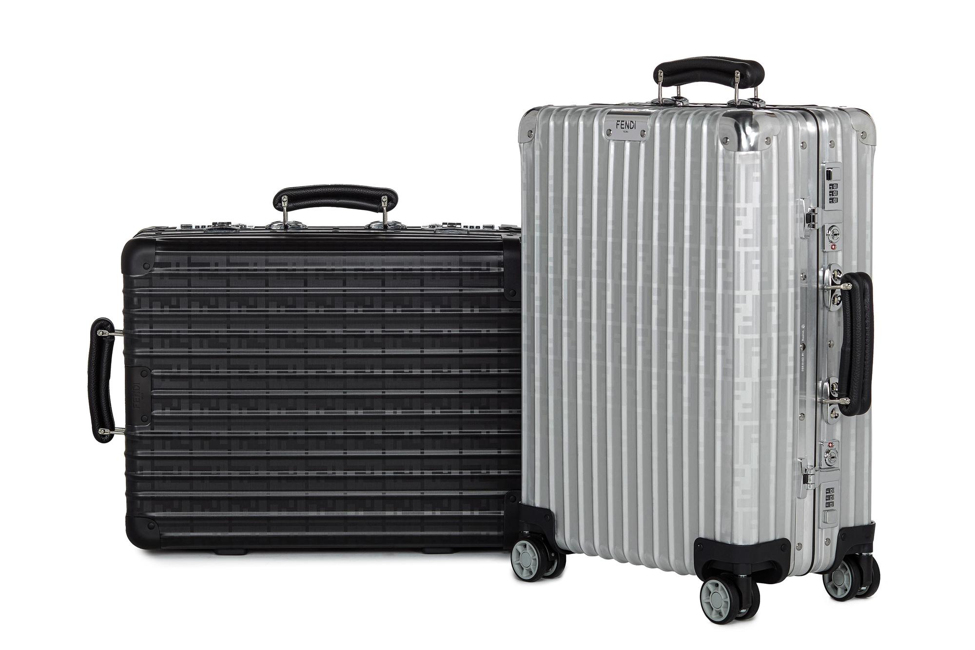 FENDI再度攜手RIMOWA推出內外都充滿「FF」Logo的行李箱。（FENDI提供）