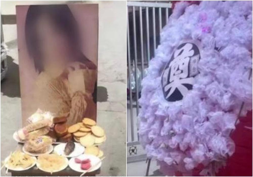 中國一名人夫找不到妻子,就在社區門口設了「靈堂」。(翻攝搜狐)