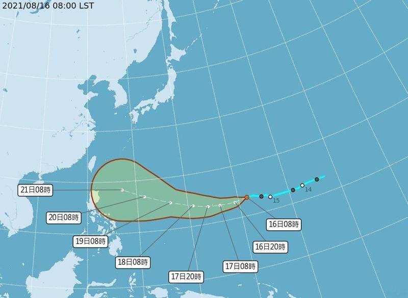 熱帶低壓TD14路徑圖。（中央氣象局提供）