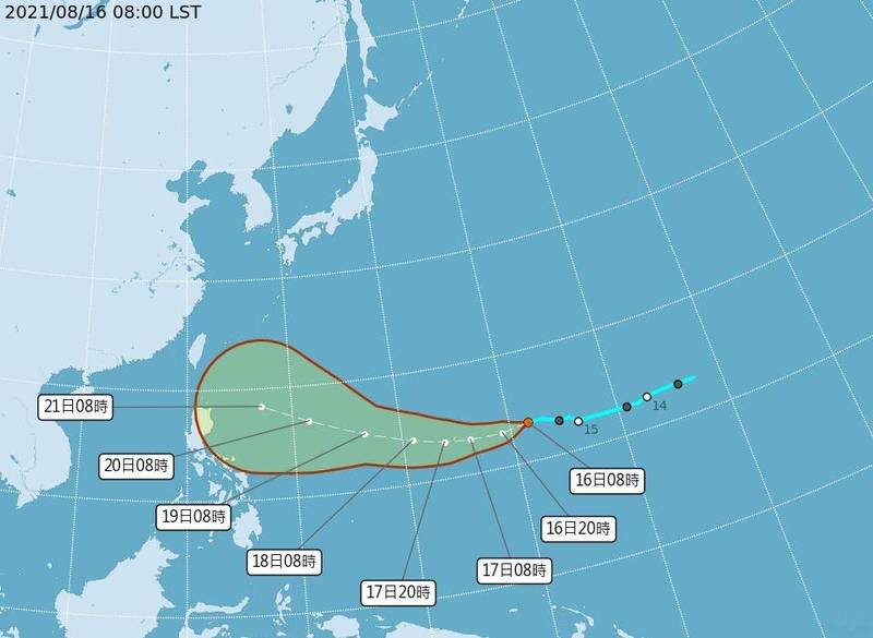 熱帶低壓TD14路徑圖。（中央氣象局提供）