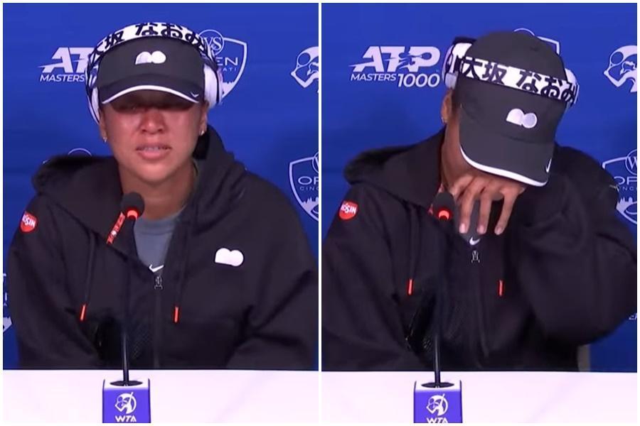 大坂直美出席辛辛那提網賽賽前記者會,回答問題時難掩情緒落淚。(翻攝自推特)