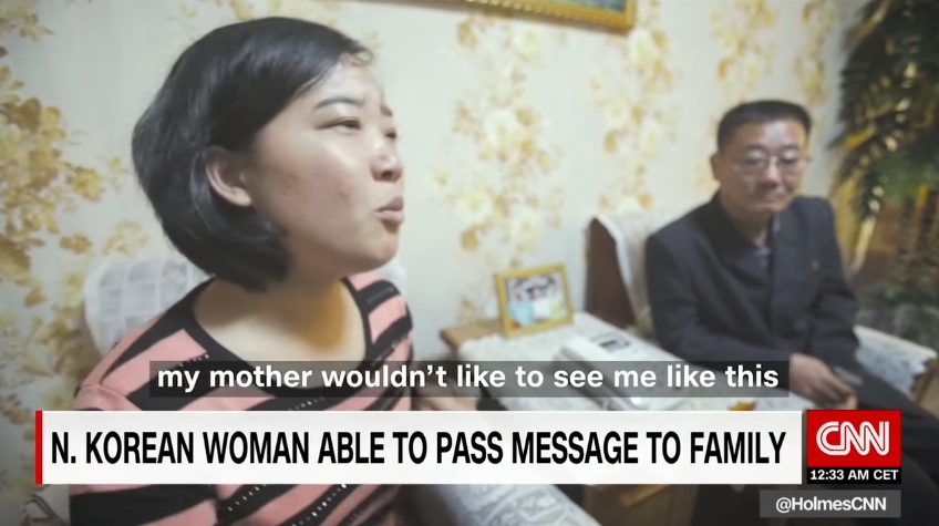 CNN電視台曾前進北韓採訪金蓮希的女兒和老公，再把畫面帶到南韓給金蓮希。（翻攝自CNN）