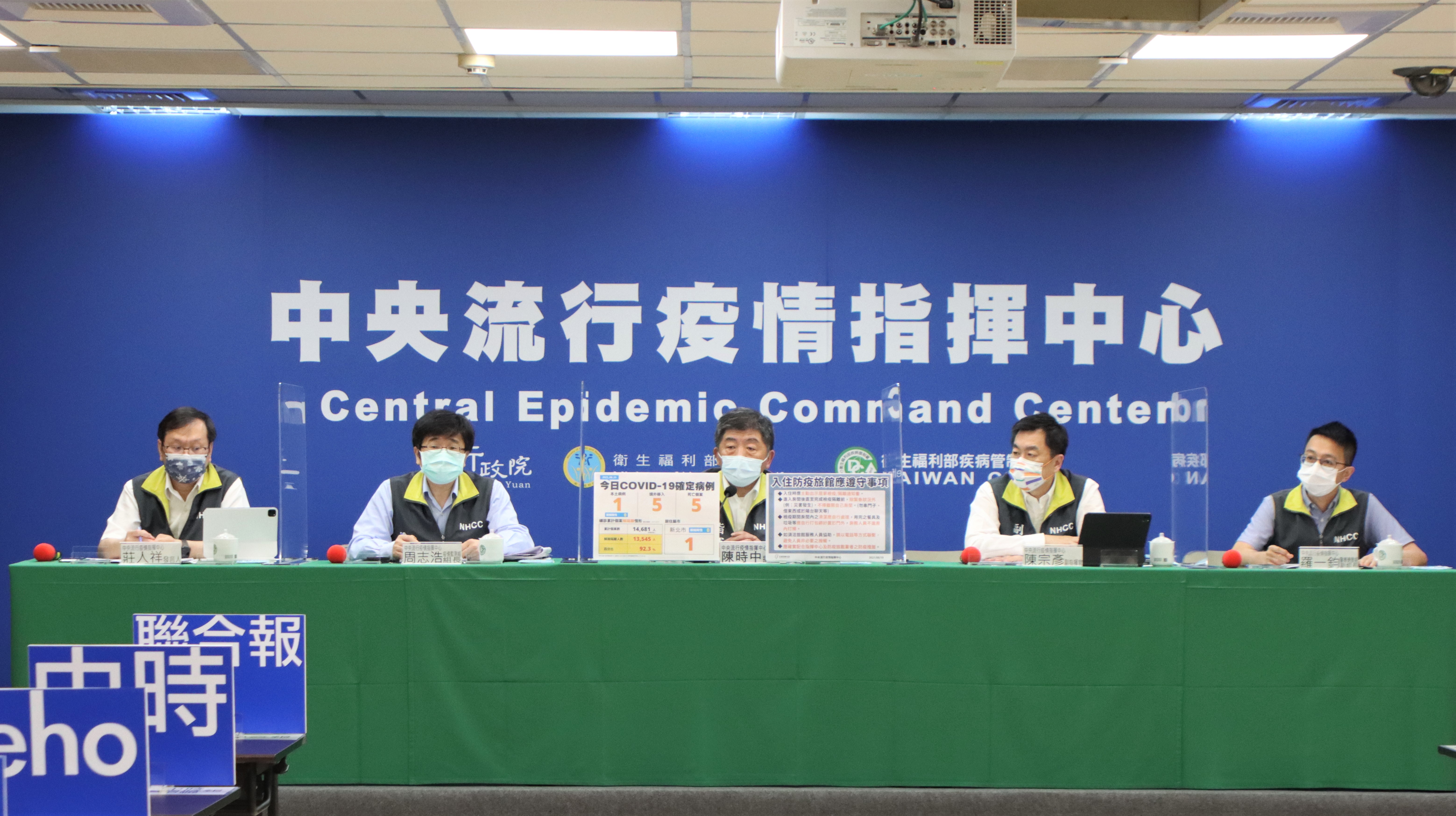 中央流行疫情指揮中心今（19日）宣布新增1例本土個案5例死亡個案。（指揮中心提供）