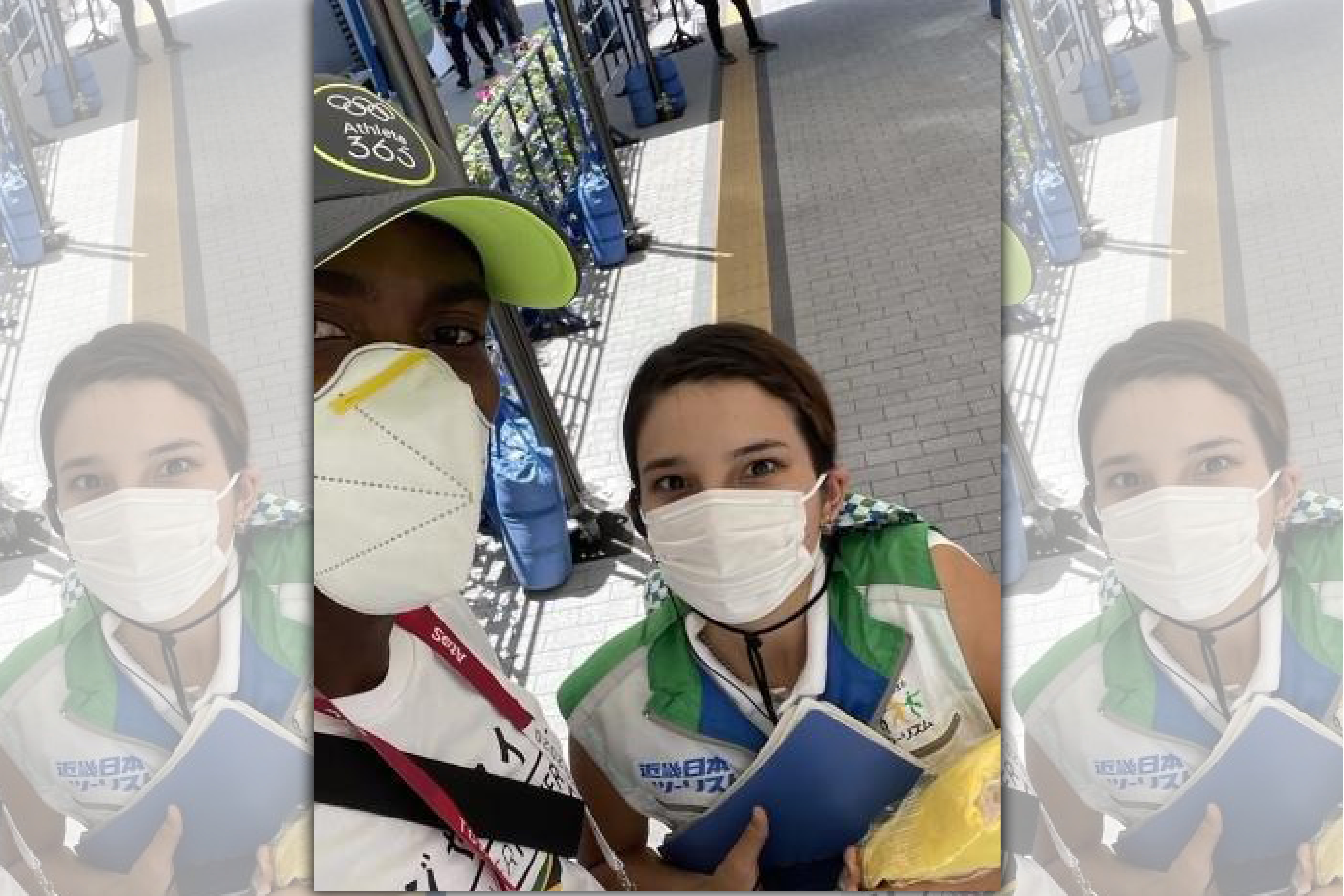 牙買加田徑好手帕契曼（左）因志工河島緹安娜（右）的幫忙，才順利到達正確場館比賽，還一舉奪金。（翻攝自帕契曼IG）