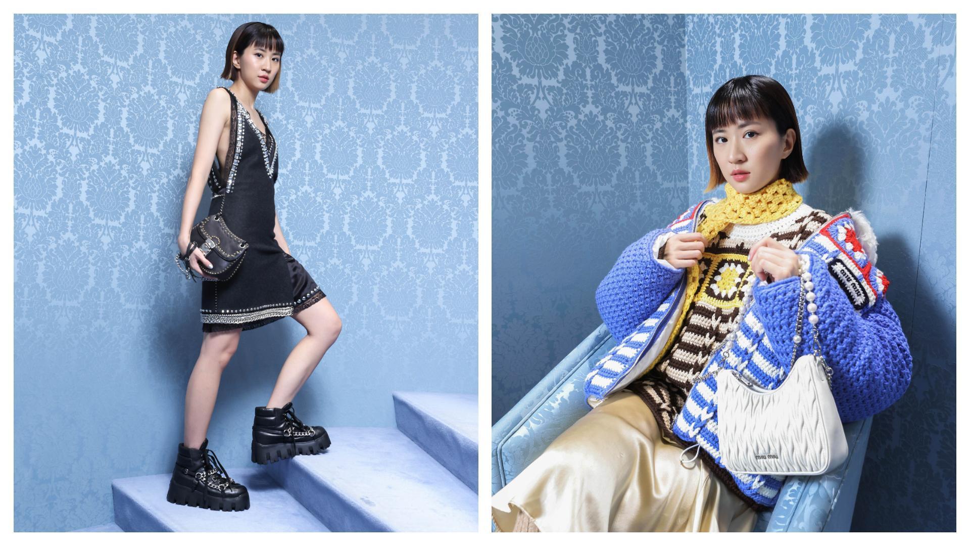 9m88今日出席MIUMIU 2021秋冬發表會，示範兩套新裝。（MIUMIU提供）