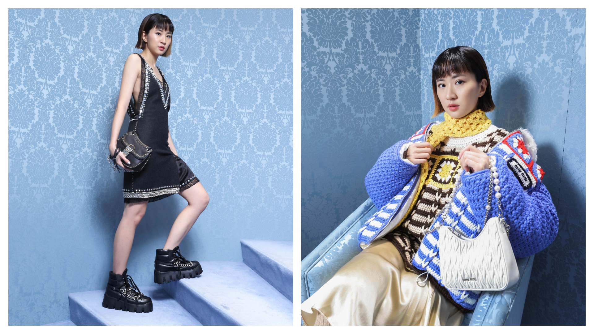 9m88今日出席MIUMIU 2021秋冬發表會，示範兩套新裝。（MIUMIU提供）