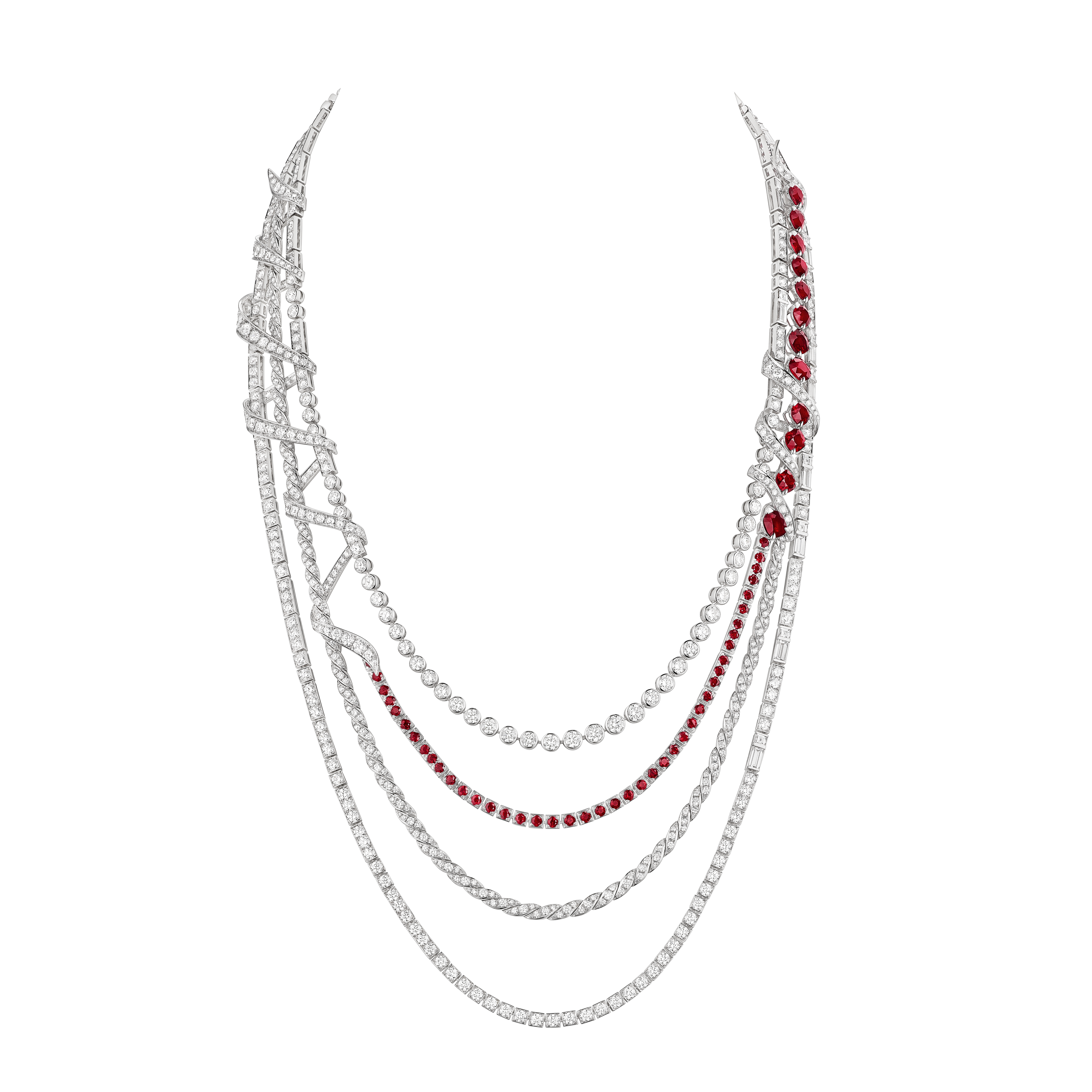 Torsade de Chaumet 18K白金可轉換式項鍊是本次展覽中最貴的作品，約合台幣4300萬元。