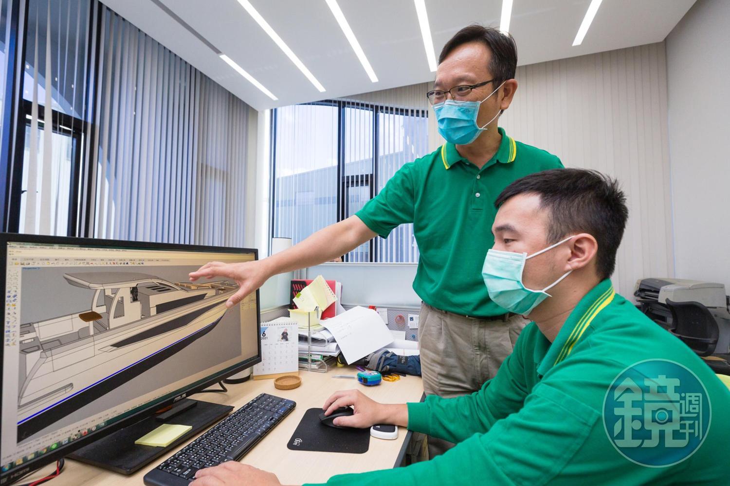 龔俊豪很早就引進數位化製造,3D繪圖讓嘉信的客戶在遊艇建造前就能看見成品的模樣,增加交易成功機率。