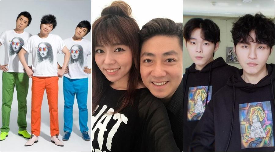 演藝圈多有綜藝咖、演員跨足唱片圈,甚至因此組團的例子。左起為景行廳男孩、王瞳與艾成的87樂團及展榮.展瑞KR Bros。