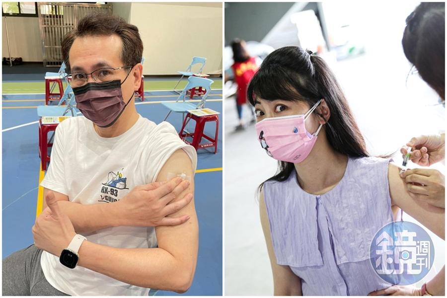 民進黨立委鄭運鵬、高嘉瑜昨(23日)一早接種高端疫苗。(左圖翻攝鄭運鵬臉書)