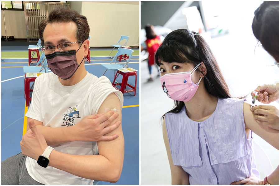 民進黨立委鄭運鵬、高嘉瑜昨（23日）一早接種高端疫苗。（左圖翻攝鄭運鵬臉書）
