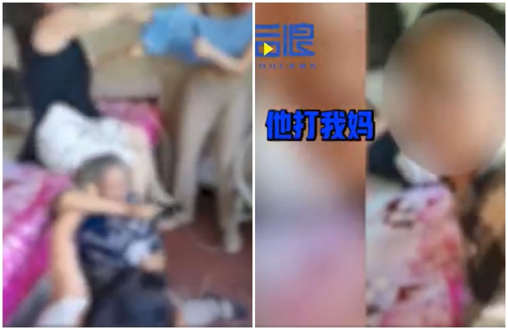 兩孫媳婦聯手13歲重孫毆打80歲阿嬤。（翻攝微博）