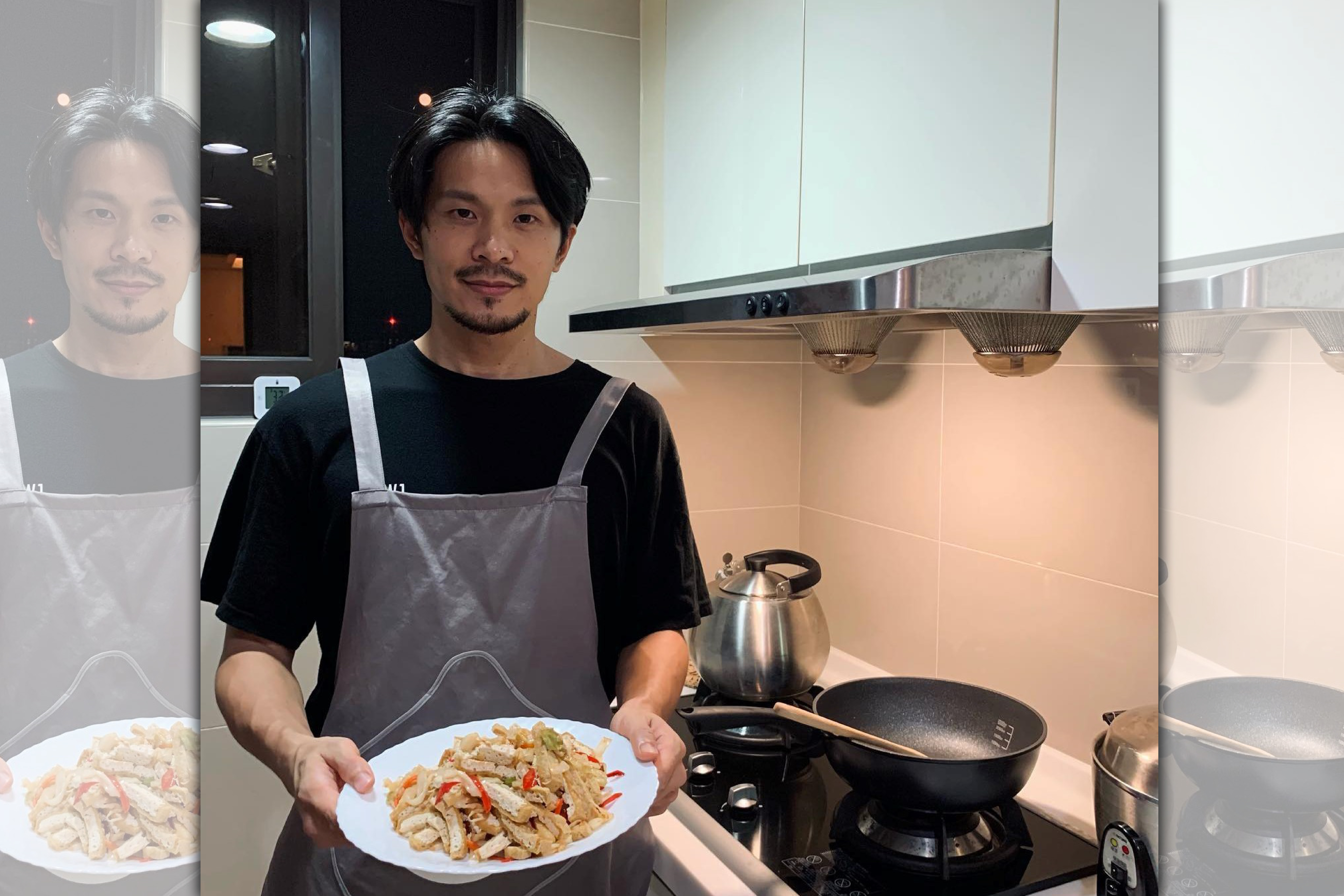 金鐘獎最佳男主角姚淳耀複製裴社長的「臭豆腐炒泡菜」，細細體會料理的感受。（翻攝姚淳耀臉書）