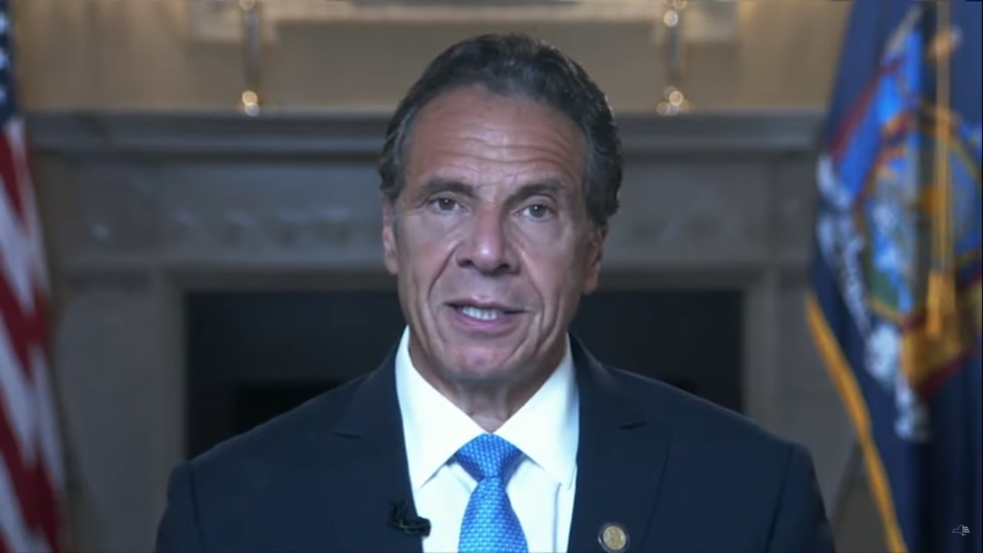 紐約州長古莫因陷入性騷擾醜聞請辭下台，今日發表卸任演說，稱是媒體炒作讓他丟了官。（翻攝自Governor Andrew M. Cuomo YouTube）