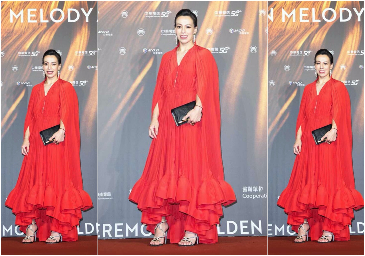 奧運舉重女神郭婞淳擔任第32屆金曲獎頒獎典禮的特別嘉賓時，腳踩Rene Caovilla Aika珍珠水鑽高跟鞋。（Rene Caovilla提供）