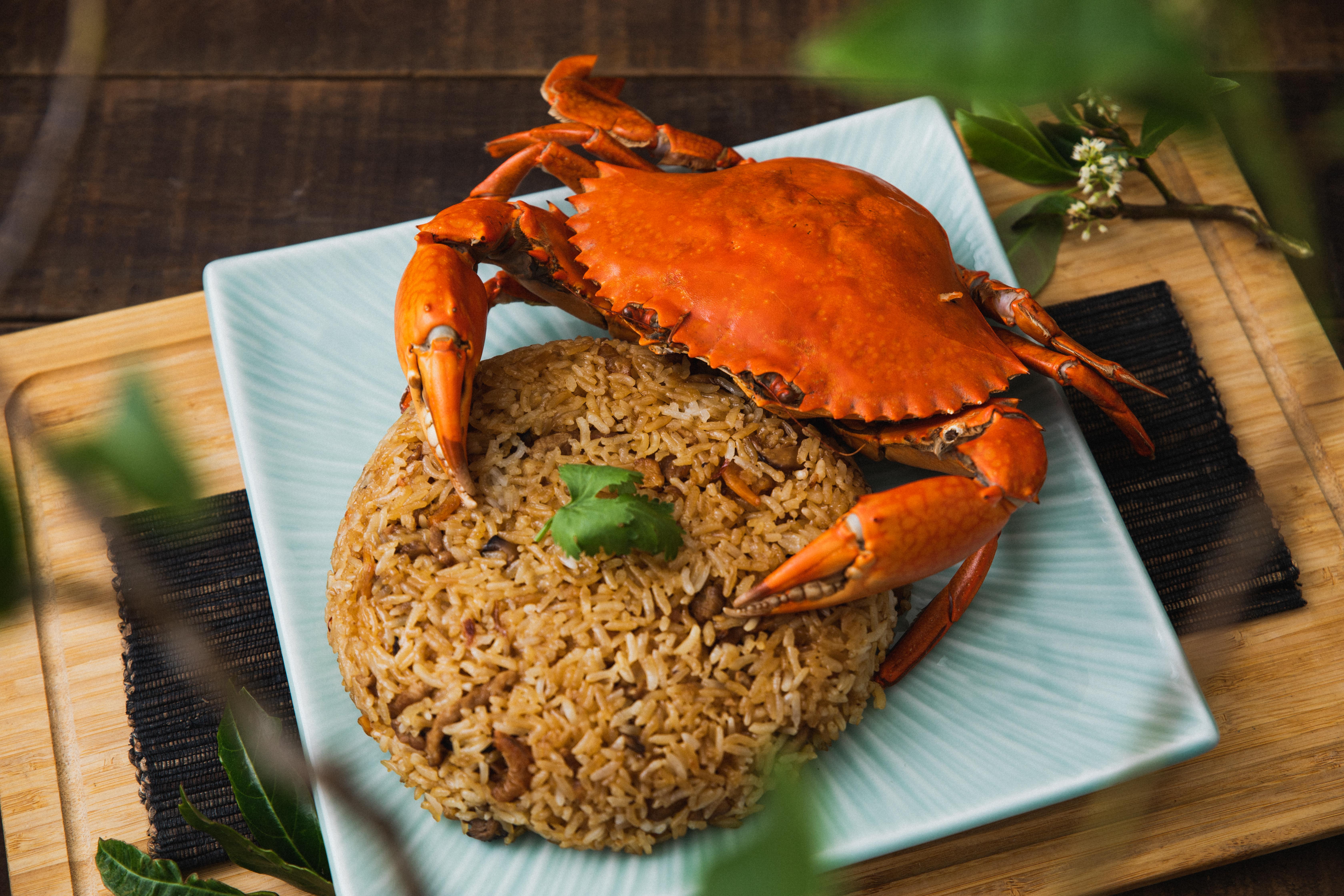 「富錦樹台菜香檳」的經典辦桌料理「紅蟳米糕」。(富錦樹台菜香檳提供)