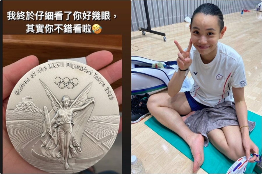世界球后戴資穎於東京奧運羽球女單項目拿下銀牌，今她發動態曬獎牌。（翻攝戴資穎Instagram）