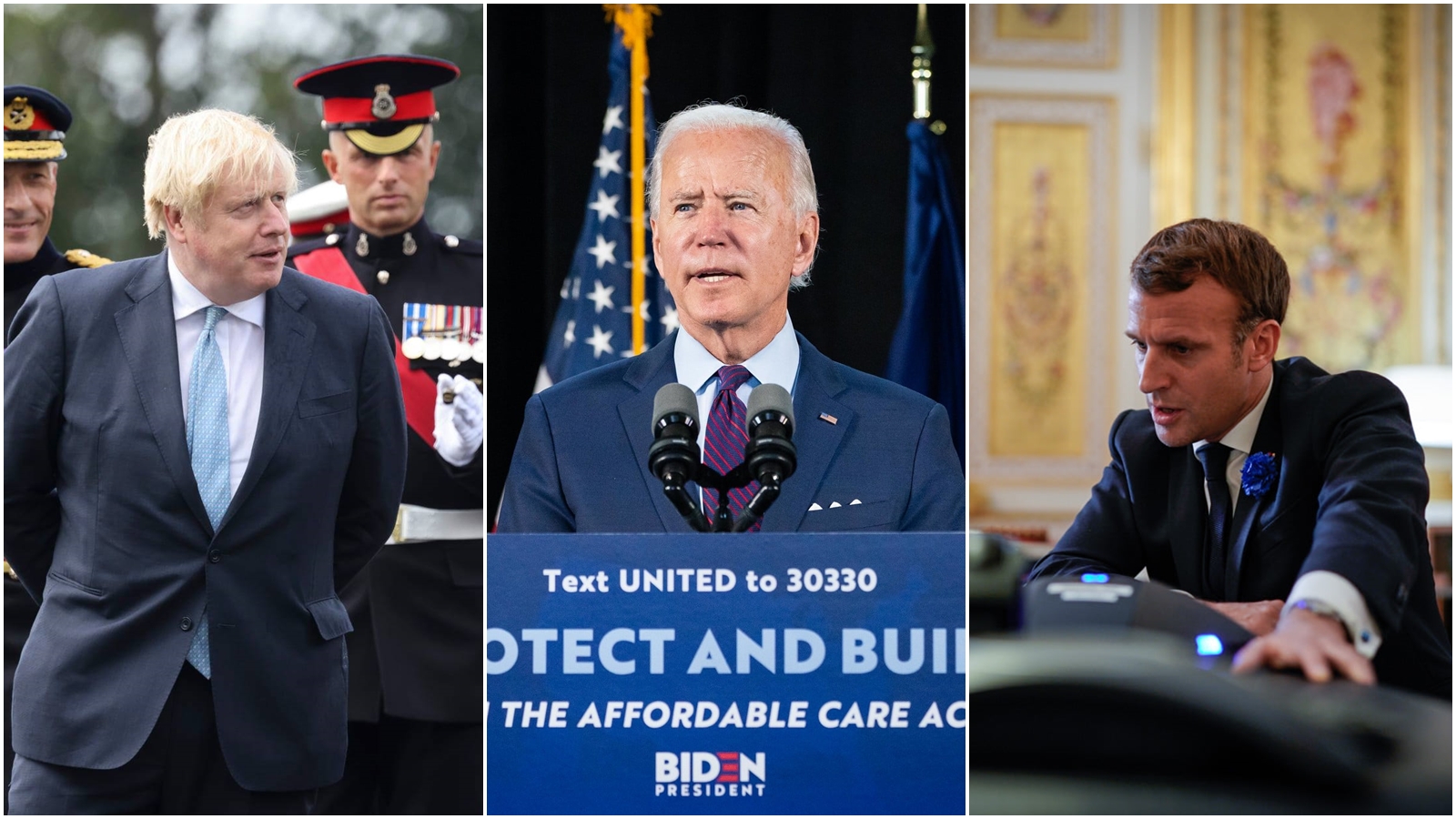 針對阿富汗首都喀布爾機場遭到恐怖襲擊，英國首相強生、美國總統拜登與法國總統馬克宏均表示，撤離行動會繼續執行。（翻攝自Boris Johnson、Joe Biden、Emmanuel Macron臉書）