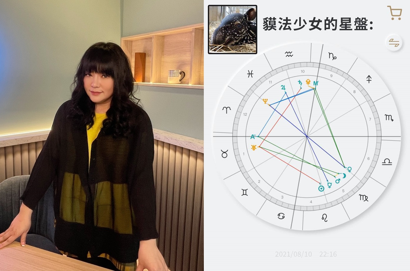 唐綺陽透露新生馬來貘的星盤顯示，她是天生的大明星。（翻攝自唐綺陽臉書）