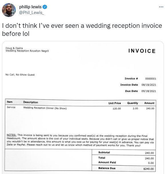 婚宴座位費的發票收據。(翻攝推特)