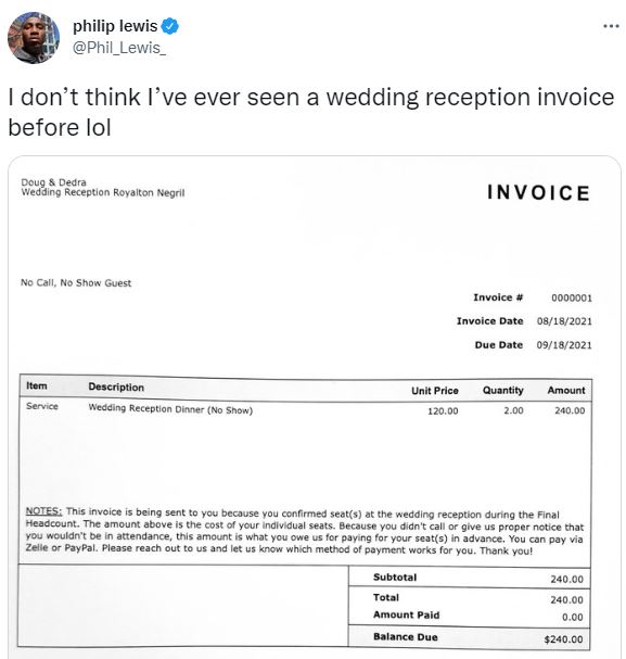 婚宴座位費的發票收據。(翻攝推特)