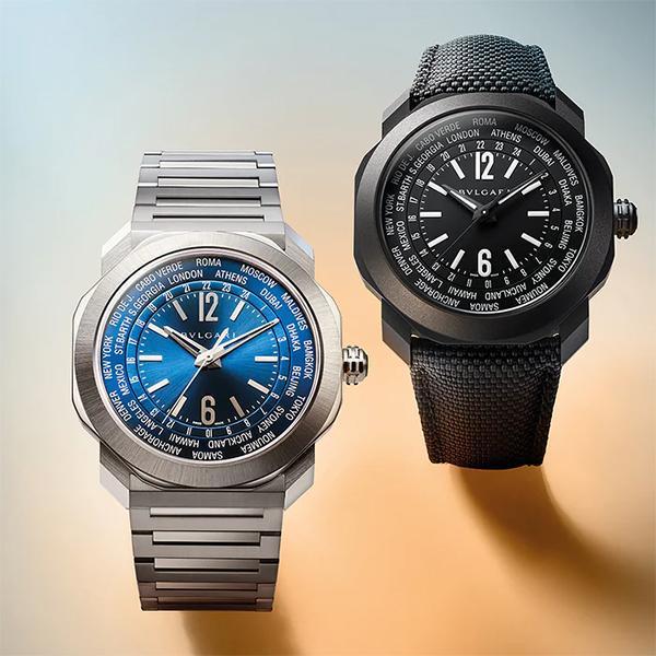 BVLGARI Octo Roma Worldtimer 寶格麗Octo系列首度推出世界時區錶款，以羅馬為中心，並以寶格麗度假飯店所在地城市取代許多傳統城市，讓人耳目一新。搭載BVL257機芯，單一錶冠即可進行時間與城市圈的設計，使用起來也非常便利。錶徑41mm，精鋼錶款以904L鋼材製作，使光澤更加耀眼。而黑色錶款則採DLC類鑽碳處理，風格出眾。 功能：時、分、秒指示；世界時區顯示 機芯：自動上鏈機芯 定價：約NT$261,500