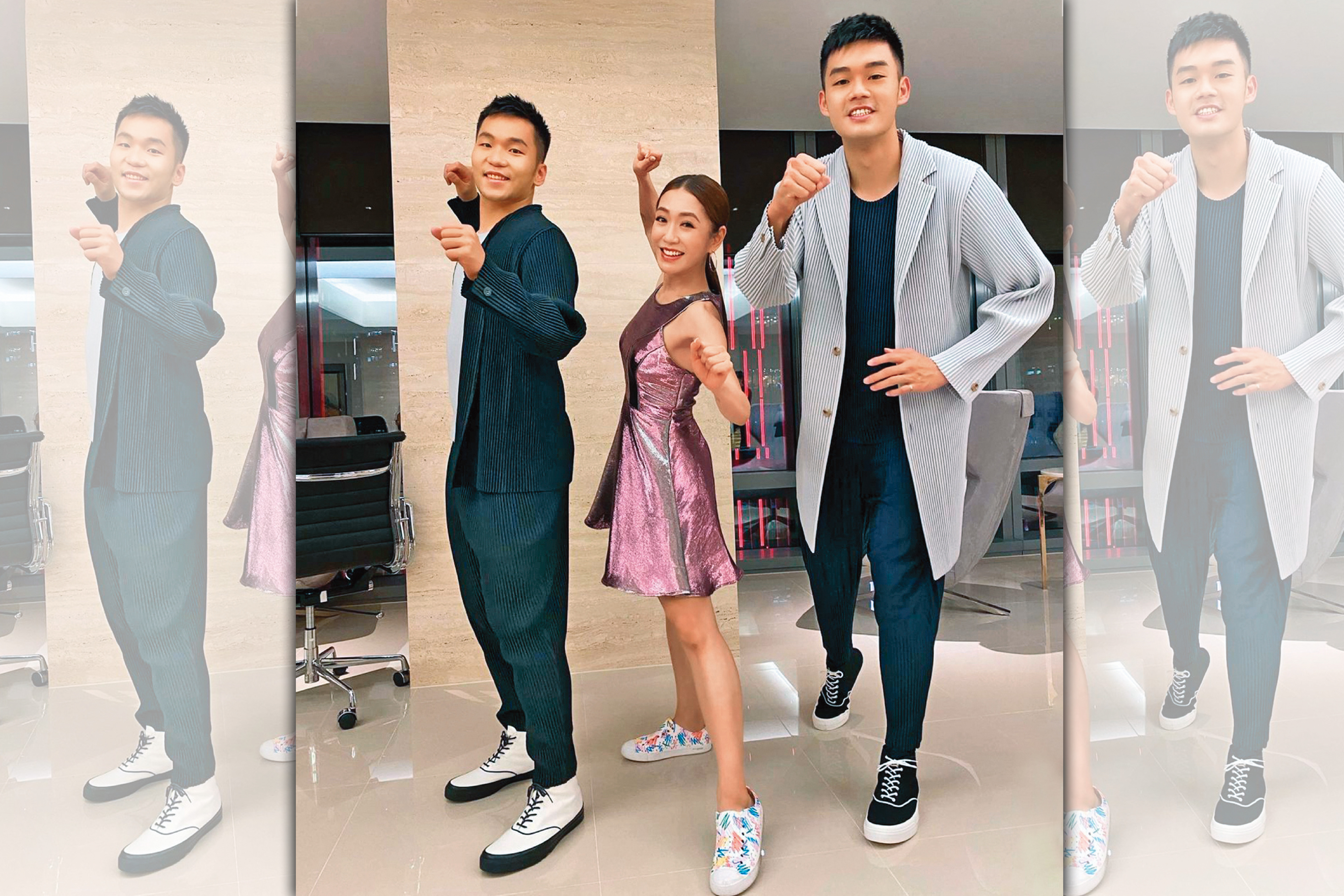 王齊麟（右）、李洋（左）和主持人楊千霈（中）組成一日限定「麟洋霈」。（翻攝自楊千霈IG）