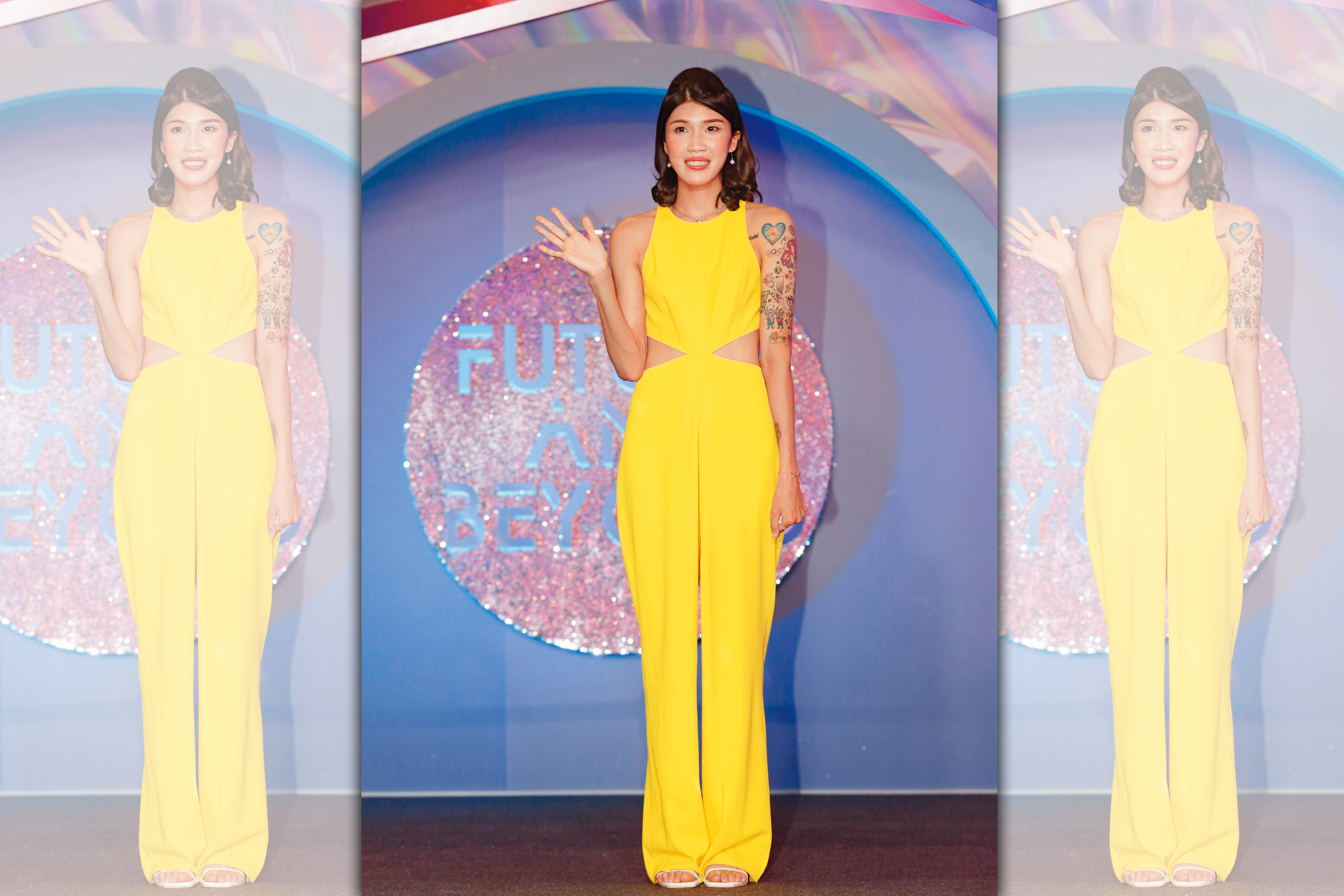 黃筱雯身著Alice + Olivia褲裝現身微風信義之夜，她大方秀出小蠻腰，卻小緊張。