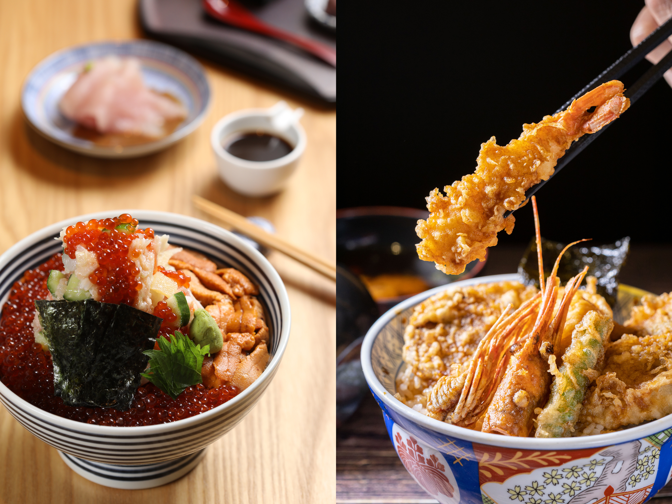 難以外帶的天丼和海鮮丼，是疫情警戒期間最讓人想念的美味，隨著疫情解封，業者也推出新品及優惠。