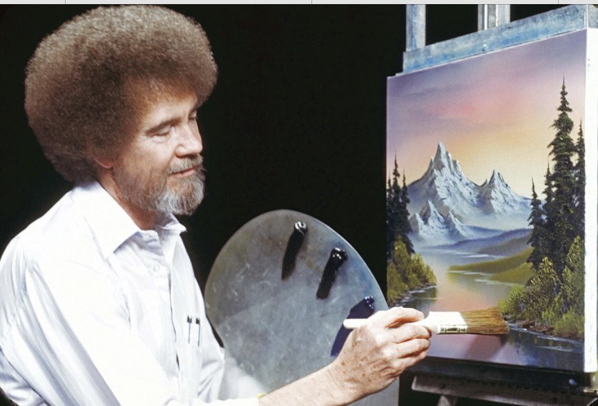 在《歡樂畫室》中，爆炸頭的畫家鮑伯鮮為人知。（翻攝自ShonnaDonovanPhelps推特）