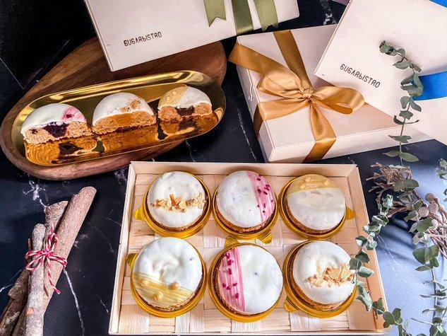SUGARbISTRO 食糖製菓為今年中秋推出3款不同搭配的月餅禮盒。（680元／盒，SUGARbISTRO提供）