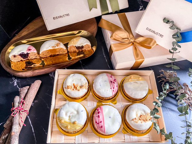 SUGARbISTRO 食糖製菓為今年中秋推出3款不同搭配的月餅禮盒。（680元／盒，SUGARbISTRO提供）