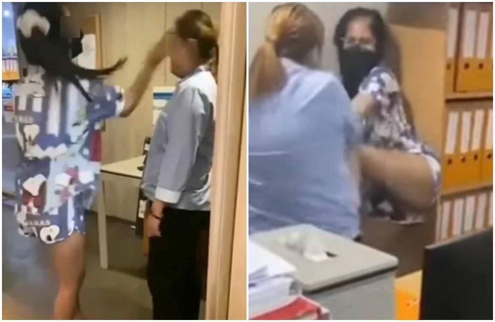 女子和管理人員爆發激烈肢體衝突。(翻攝มาดูหนังกันต์的臉書)