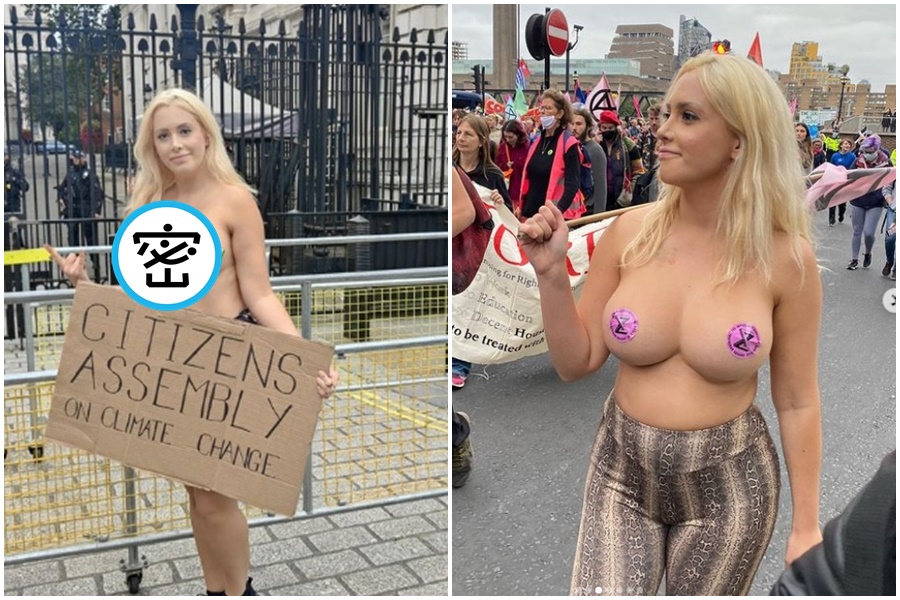 女大生安赫絲特因裸上身示威掀起關注。（翻攝自Laura Amherst IG）