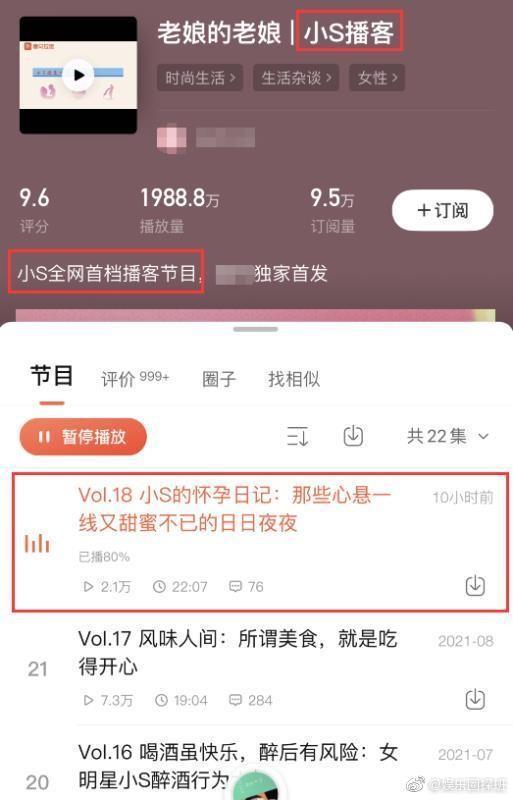 小S更新Podcast節目,大聊懷孕過往。(翻攝自微博娛樂圈探班)