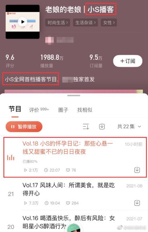 小S更新Podcast節目,大聊懷孕過往。(翻攝自微博娛樂圈探班)