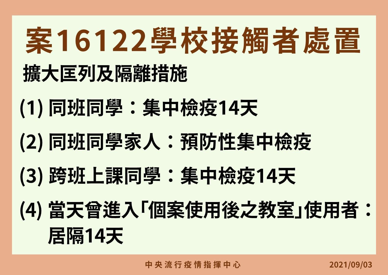 指揮中心公布機師高中小孩的接觸者處置。(指揮中心提供)