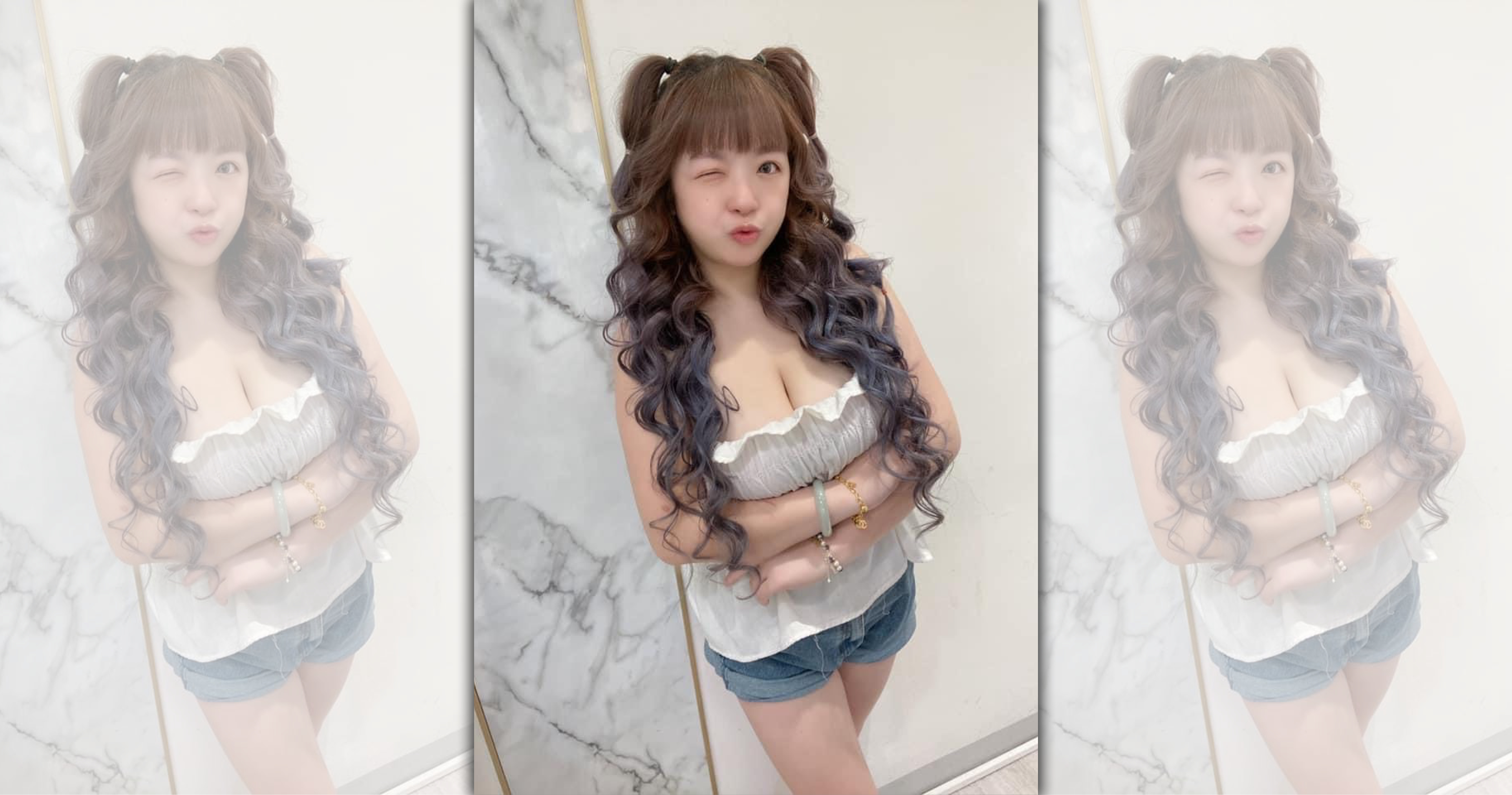 花媽在鏡頭前很放得開，大方秀出超「胸」好身材，在鏡頭前跟著音樂扭腰擺臀，與網友互動零距離。（花媽臉書）