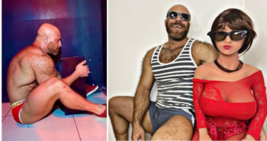 尤里將與他結婚一年的充氣娃娃老婆瑪歌離婚，因為他愛上了夜店裡的菸灰缸。（翻攝IG yurii_tolochko）