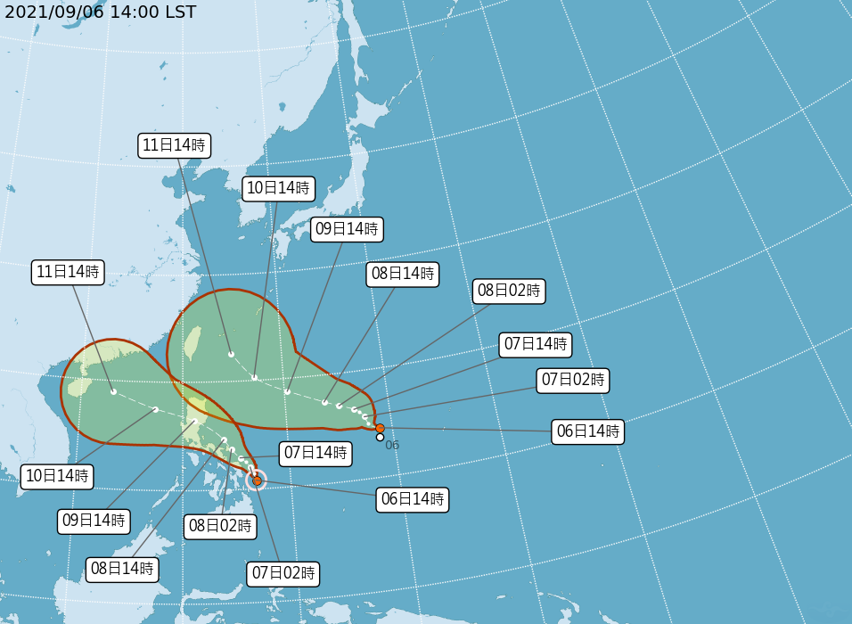 今年第13號颱風「康森」今日下午2時生成。(翻攝自氣象局)