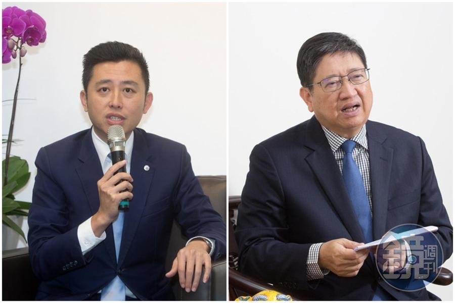 新竹市長林智堅(左)拋出新竹縣、市合併的「大新竹」願景,新竹縣長楊文科(右)雖贊同升格直轄市,但認為修法完成前合併的效益不大。(本刊資料照)