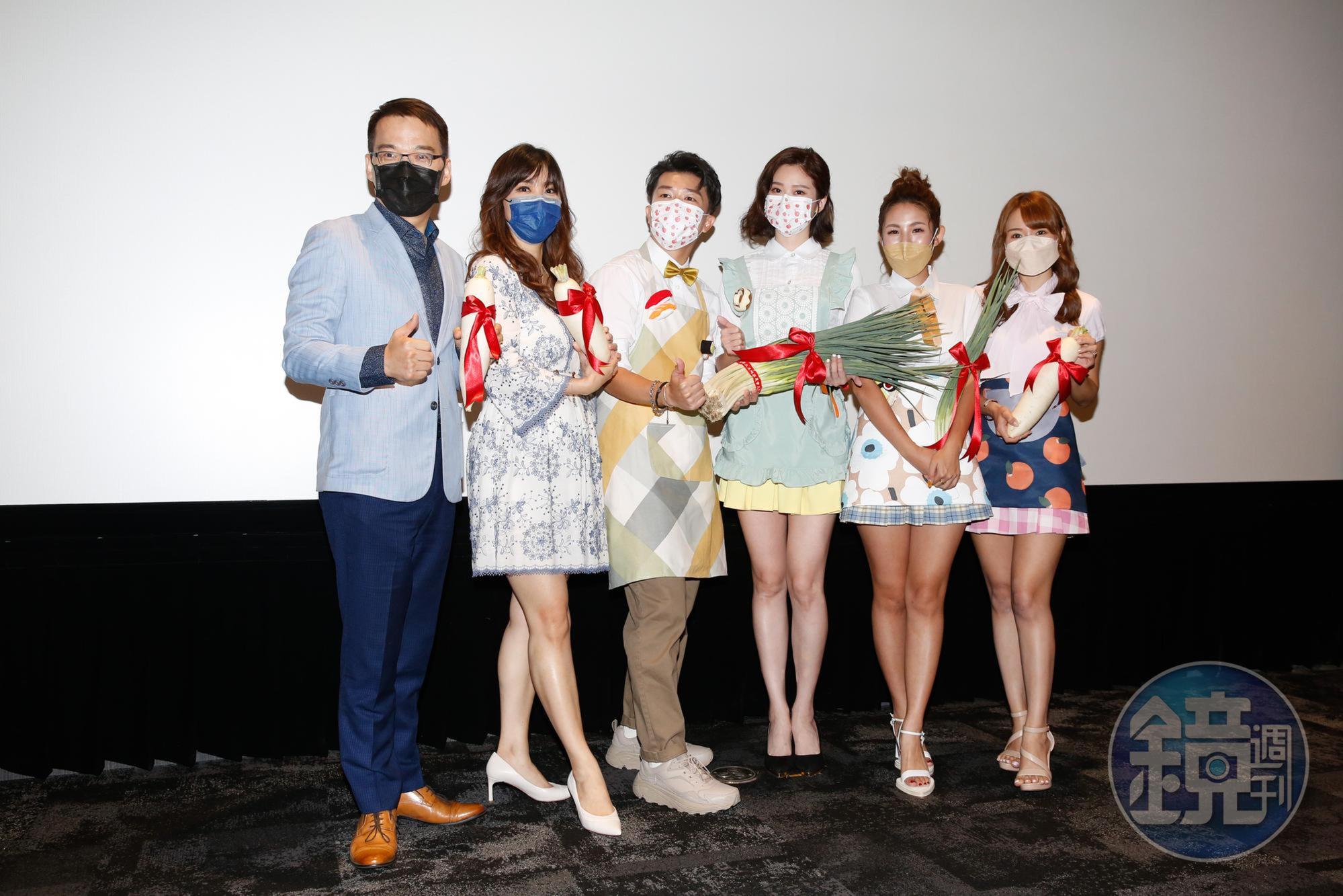 （左起）《超級研究事》主持人徐俊相（左起）、黃文華與《開動吧！漂亮姐姐》主持人張立東、張景嵐、徐瑋吟、林莎。