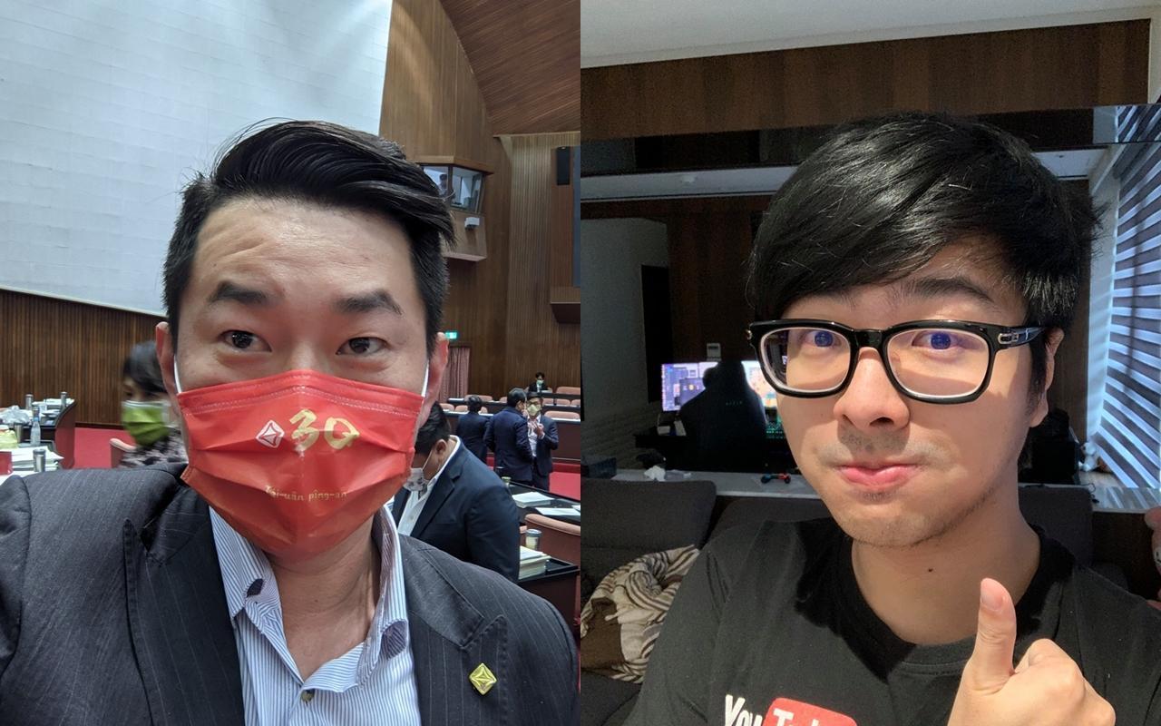 立委陳柏惟(左)努力幫電競戰隊BYG爭取到疫苗,丁特(右)今天po文感謝陳,「真的是我有史以來最強力的遊戲夥伴!」(翻攝自陳柏惟/丁特臉書)