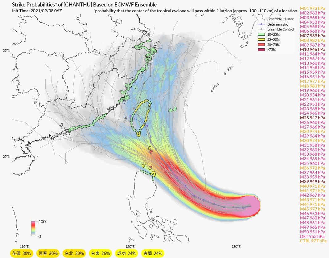 第14號颱風「璨樹」昨晚（8日）迅速增強為強烈颱風。（翻攝自觀氣象看天氣臉書）