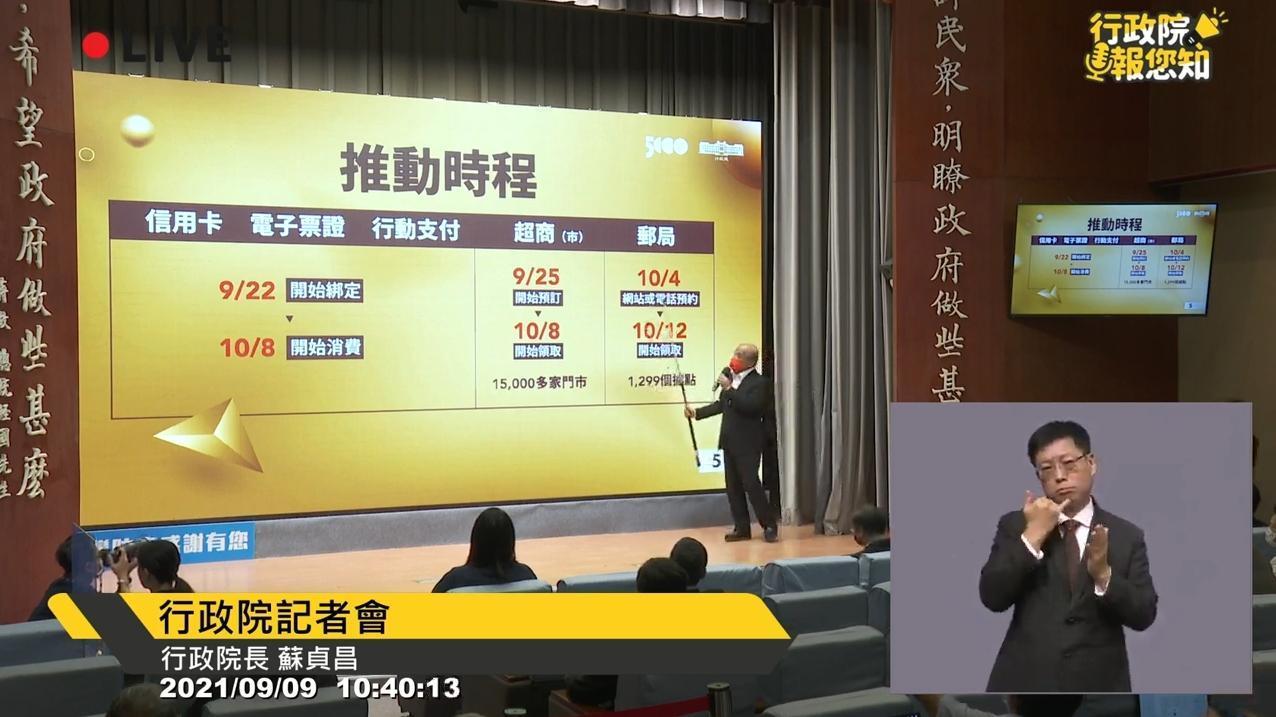 五倍券將自10月8日起開始領取使用。(翻攝自行政院直播)