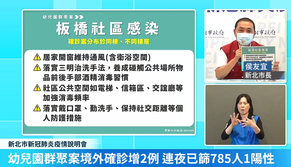 侯友宜9日召開記者會說明疫情情況。（翻攝侯友宜臉書直播）
